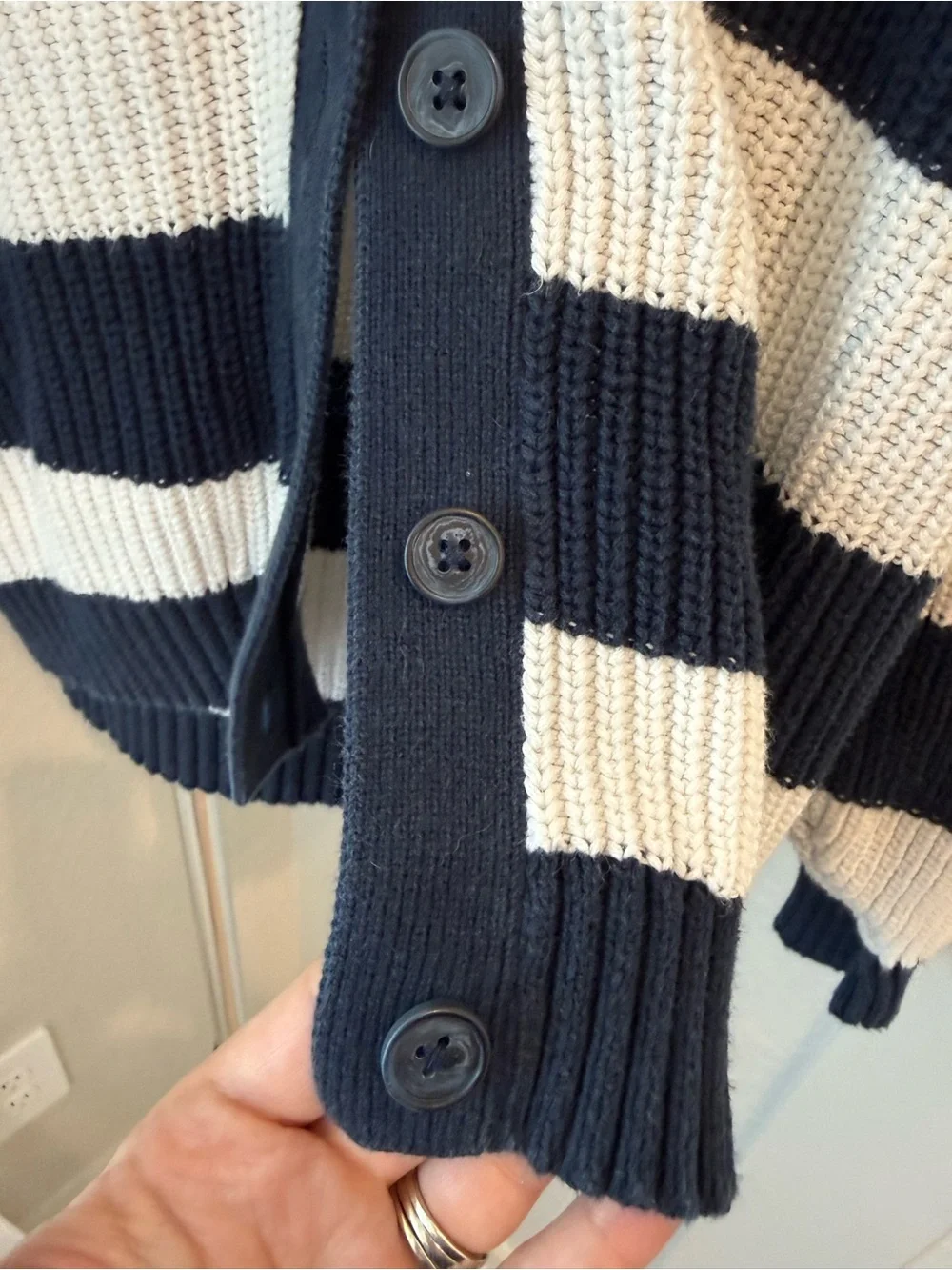 Old Navy Striped V-Neck Button Cardigan Sweater - Navy & White